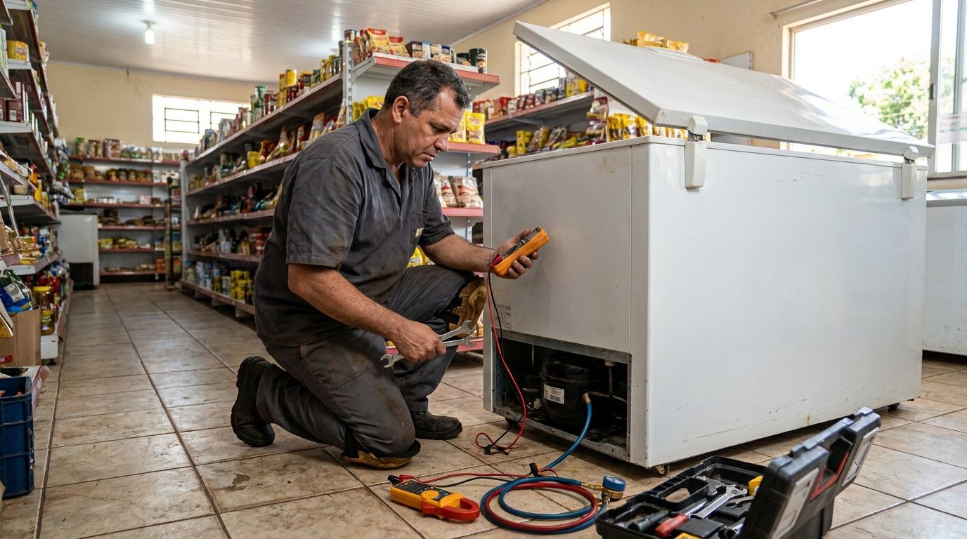 Substituição de termostato de freezer em visita técnica em Mogi das Cruzes‑SP